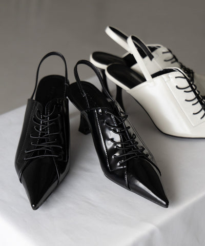 【 ３color 】ポインテッドトゥレースアップスニーカーミュール ／ pointed toe lace up sneaker mules
