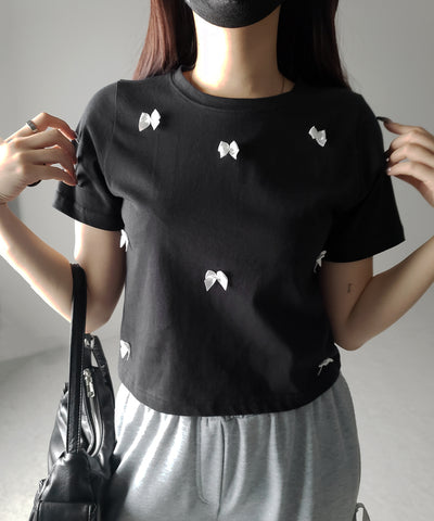 【 ４color 】ミニリボンバレエコアクロップドＴ ／ mini ribbon ballet core cropped Tee