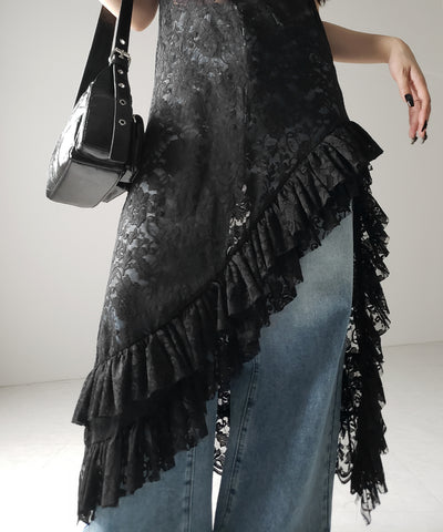 【 ２color 】アシンメトリーフリルレイヤードレースキャミワンピース ／ asymmetry frill layered lace cami onepiece