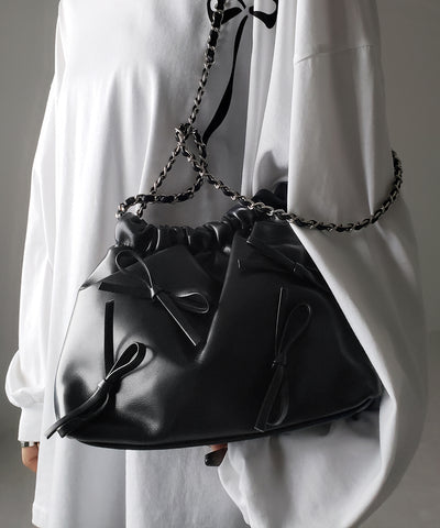 【 ３color 】ミニショルダーメタリックリボンチェーンバッグ ／ mini shoulder metallic ribbon chain bag