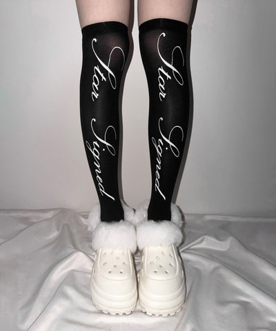【 選べる３柄アソート 】レタリングロゴシアーニーハイソックス ／ lettering logo sheer knee high socks
