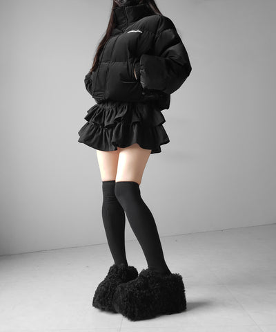【 無地 or レオパードから選べる ／ インパン裏地付 】コーデュロイティアードフリルミニスカート ／ corduroy tiered frill mini skirt