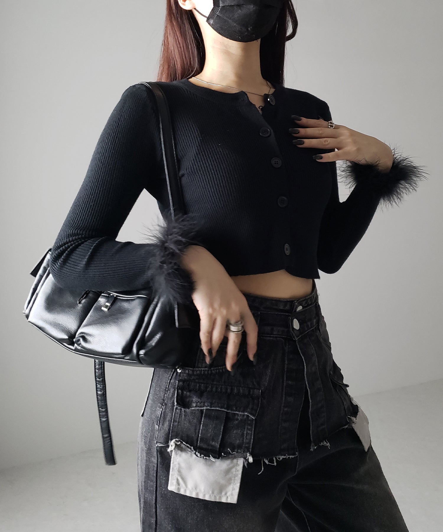 【 ４size ／ ２color 】ダブルウエストダメージレイヤードヴィンテージルーズデニム