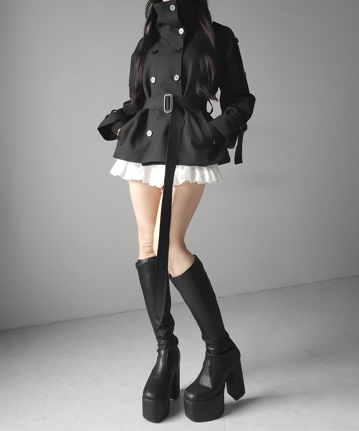 ２WAYスタンドカラーミドルトレンチコート ／ 2WAY stand collar middle trench coat