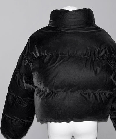 【 大好評につきロゴ無しバージョン追加！ 】グランジロゴ刺繍ショートパフダウンジャケット ／ grunge logo embroidery short puff down jacket