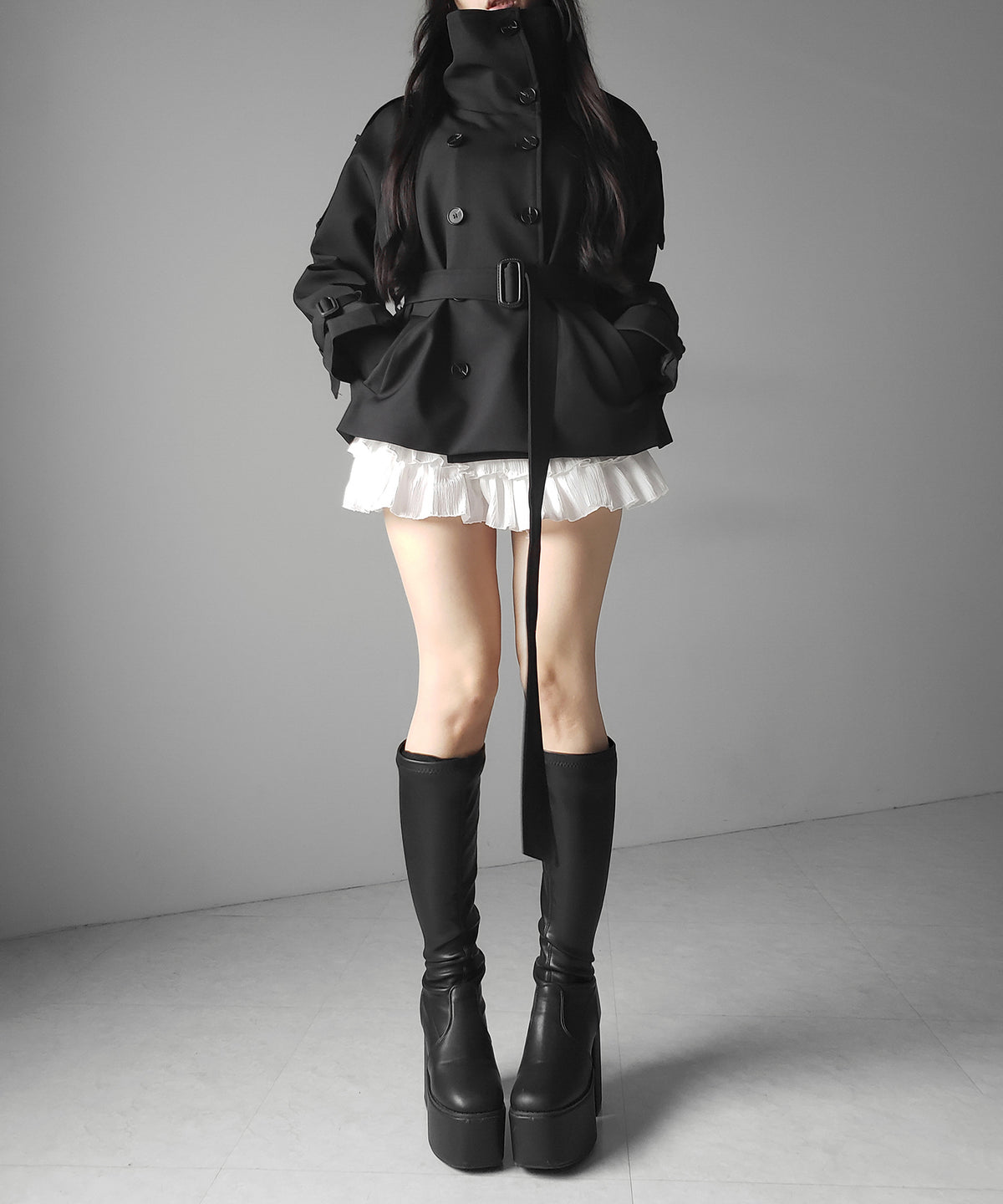 ２WAYスタンドカラーミドルトレンチコート ／ 2WAY stand collar middle trench coat