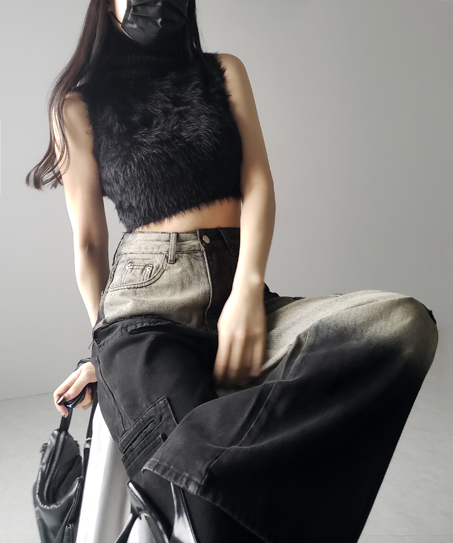 【 ２color ／４size 】ブロッキングバイカラーオーバーダイワイドデニム ／ blocking bicolor overdye wide denim