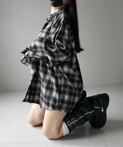 ビッグシルエットブラックチェックネルシャツ ／ big silhouette black check flannel shirt