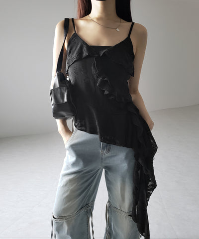 【 ２color 】アシンメトリーダメージフリルキャミソール ／ asymmetry damage frill camisole