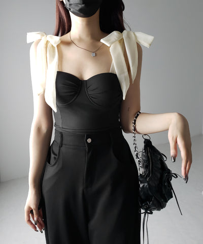 【 レディース水着 】ショルダーリボンバイカラーワンピース水着 ／ shoulder ribbon bicolor onepiece swimwear