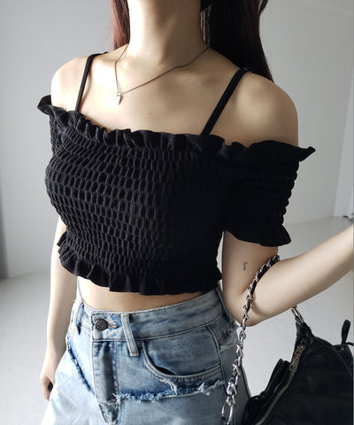 【 レディース水着／２点セット 】オフショルダーシャーリングギャザーハイウエストビキニ ／ off shoulder shirring gather highwaist bikini