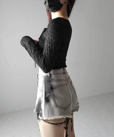 【 ２WAY 】クロスストラップリボンショートレースカーディガン ／ cross strap ribbon short lace cardigan