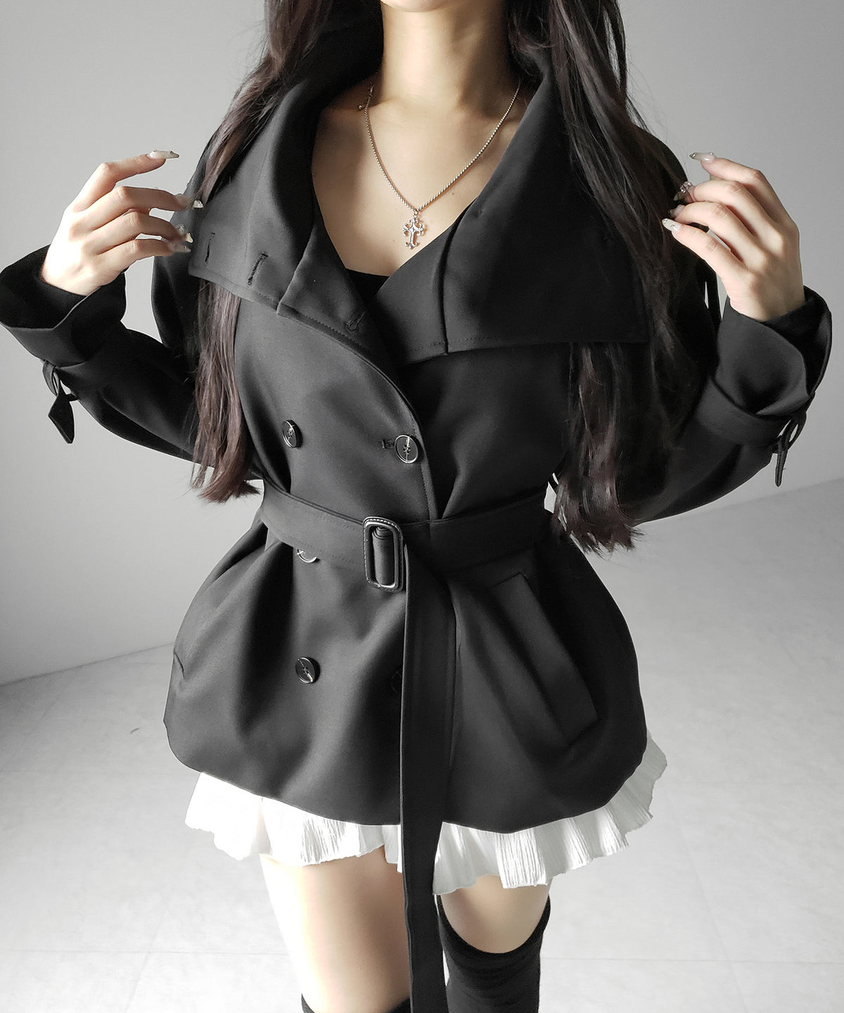 ２WAYスタンドカラーミドルトレンチコート ／ 2WAY stand collar middle trench coat
