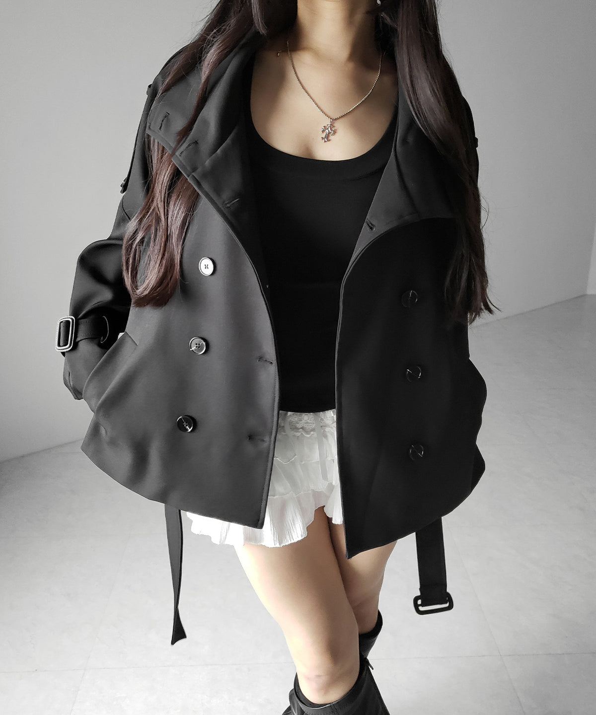 ２WAYスタンドカラーミドルトレンチコート ／ 2WAY stand collar middle trench coat