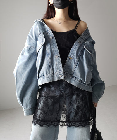 【 ２color 】チュールドッキングレースチュニックキャミソール ／ tulle docking lace tunic camisole