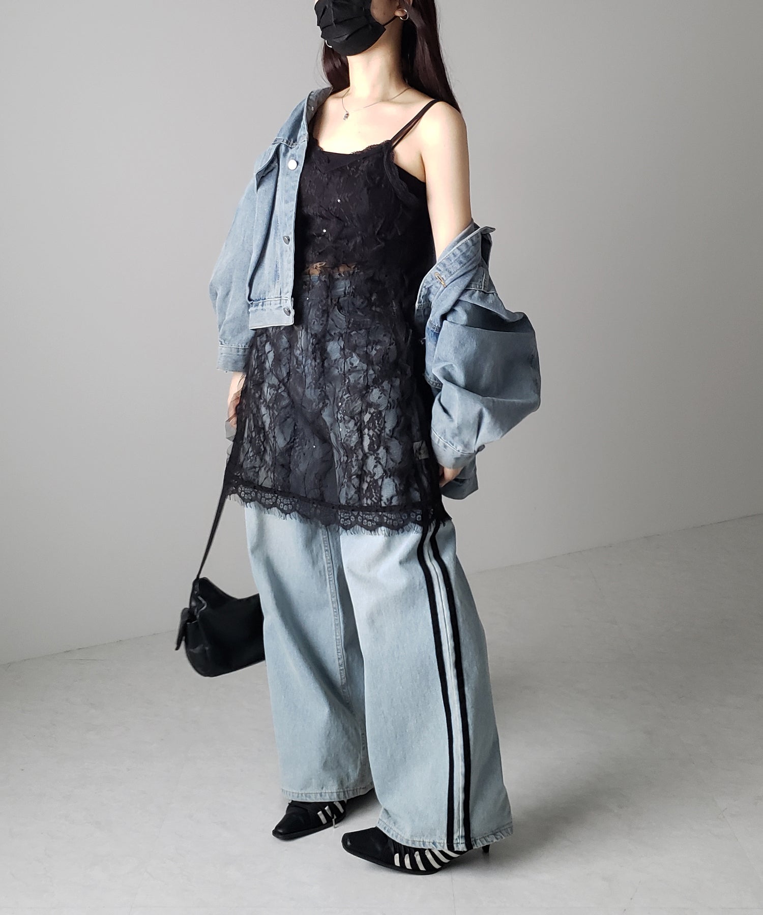 【 ２color 】チュールドッキングレースチュニックキャミソール ／ tulle docking lace tunic camisole