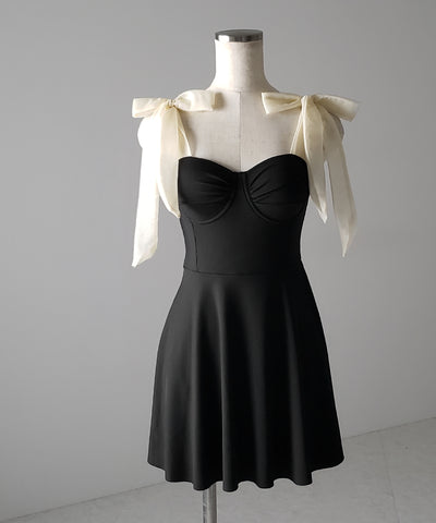 【 レディース水着 】ショルダーリボンバイカラーワンピース水着 ／ shoulder ribbon bicolor onepiece swimwear