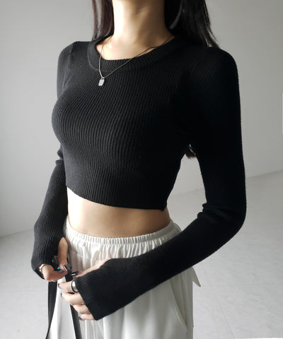 【 ３color 】BASIC ショートリブニットトップス　／ BASIC SHORT LIB KNIT TOPS