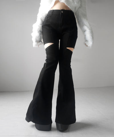カットアウトヴィンテージストレッチフレアデニム ／ cutout vintage stretch flare denim