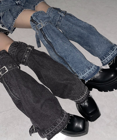 【 ２color 】ベルテッドサイドジップデニムレッグカバー ／ Belted side zip denim leg cover
