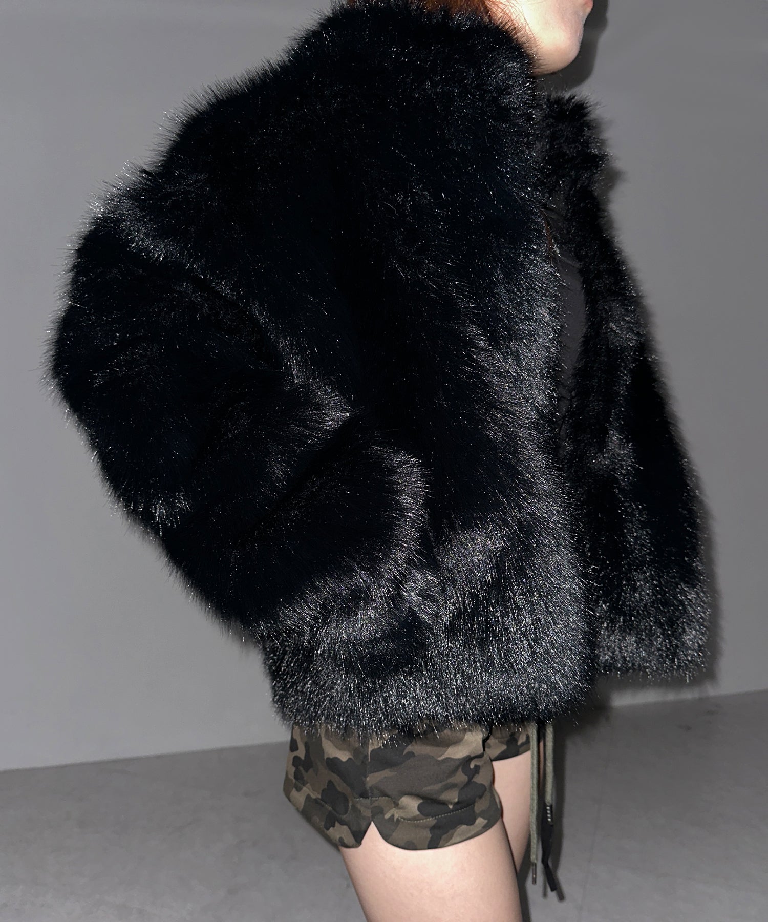 【 ５color 】スタンドカラーフェイクファークロップドコート ／ stand collar fake fur cropped coat
