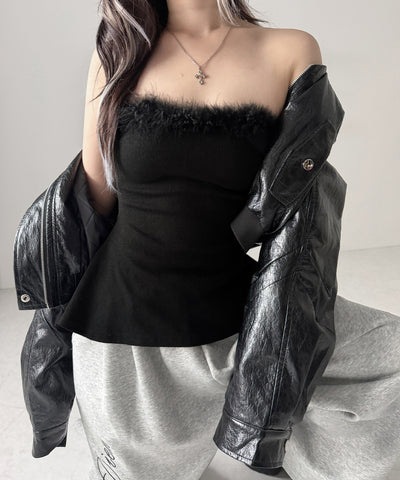 フェイクファーペプラムベアトップス / fake fur peplum bare tops