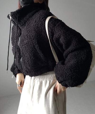 【 ２color 】ジップアップハイネックショートボアブルゾン