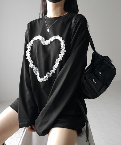 【 ３color 】ハートレースビッグロンＴ ／ heart lace BIG long sleeve T-shirt