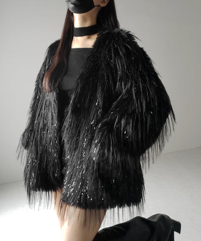 【 ２color 】ラメフェイクファーボリュームシャギーコート ／ rame fake fur volume shaggy coat