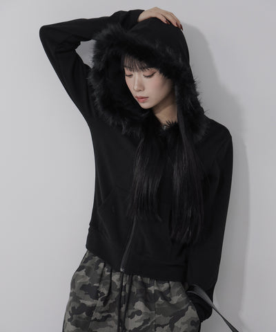 【 ３color 】ファーフードジップアップパーカー ／ fur zipup hoodie