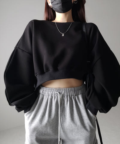 【 ３color 】ボリュームスリーブショート丈スウェット