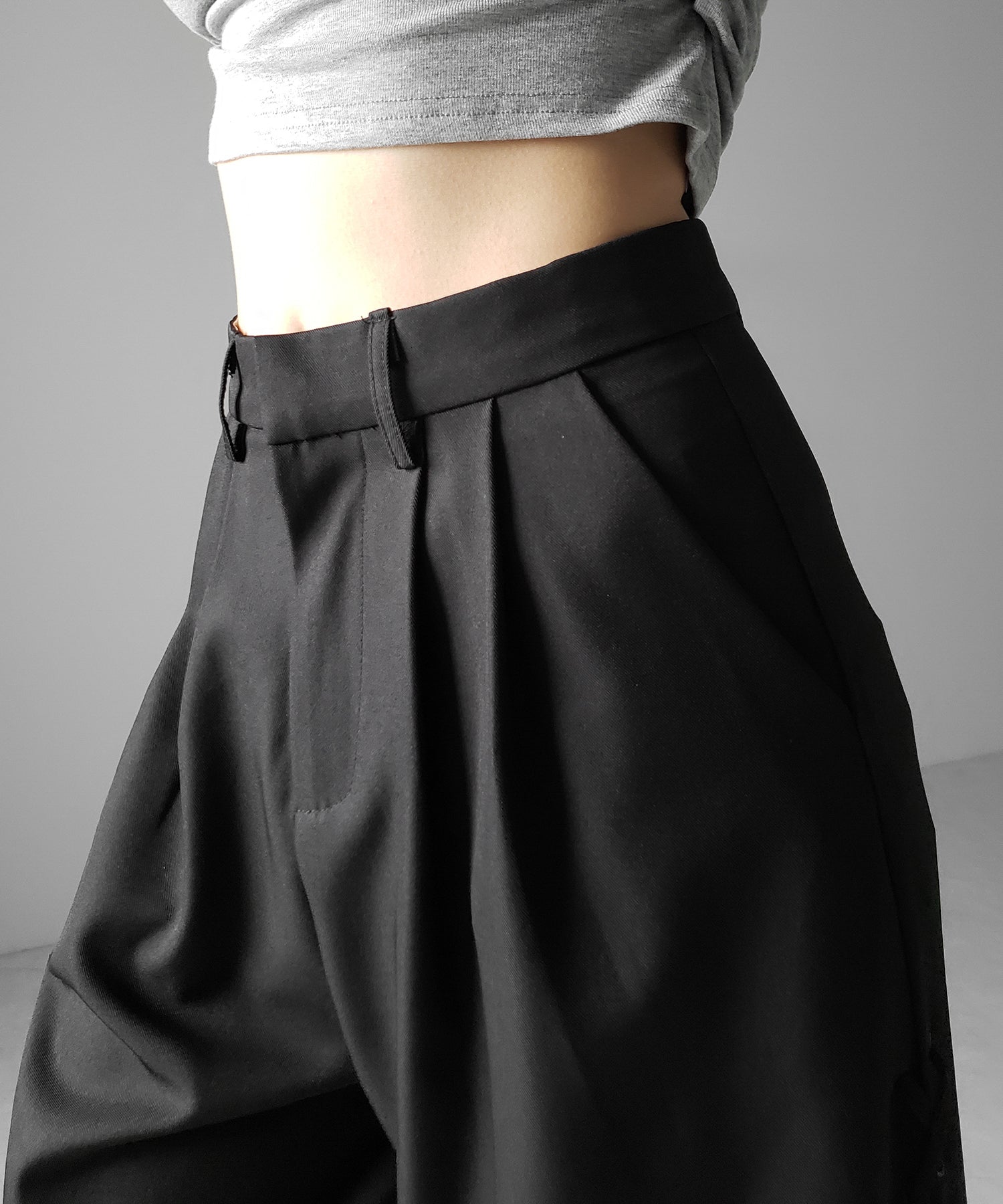 レースアップダブルタックワイドスラックス ／ laceup double tack wide slacks