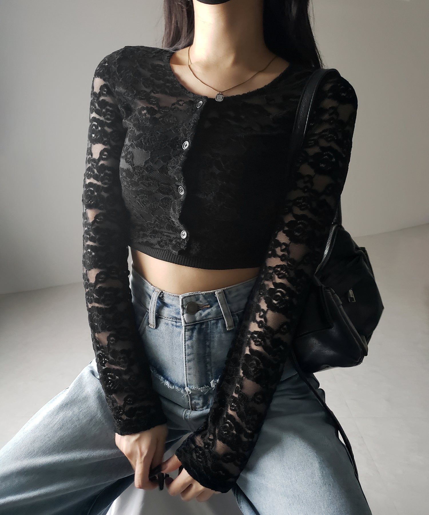 【 ２color 】ベロアレースショートカーディガン ／ velour lace short cardigan