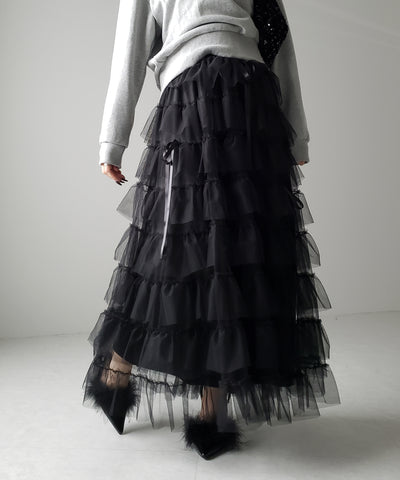 【 ４color 】ストラップリボンバレエコアチュールスカート ／strap ribbon ballet core tulle skirt