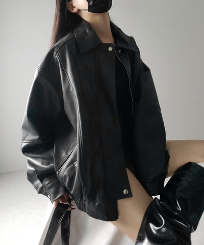 【 ２color 】ヴィンテージライクオーバーフェイクレザーブルゾン ／ vintage like over fake leather blouson