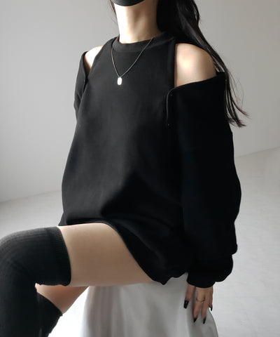 【 ３color 】オープンショルダーカットアウトオーバースウェット ／ open shoulder cutout over sweat