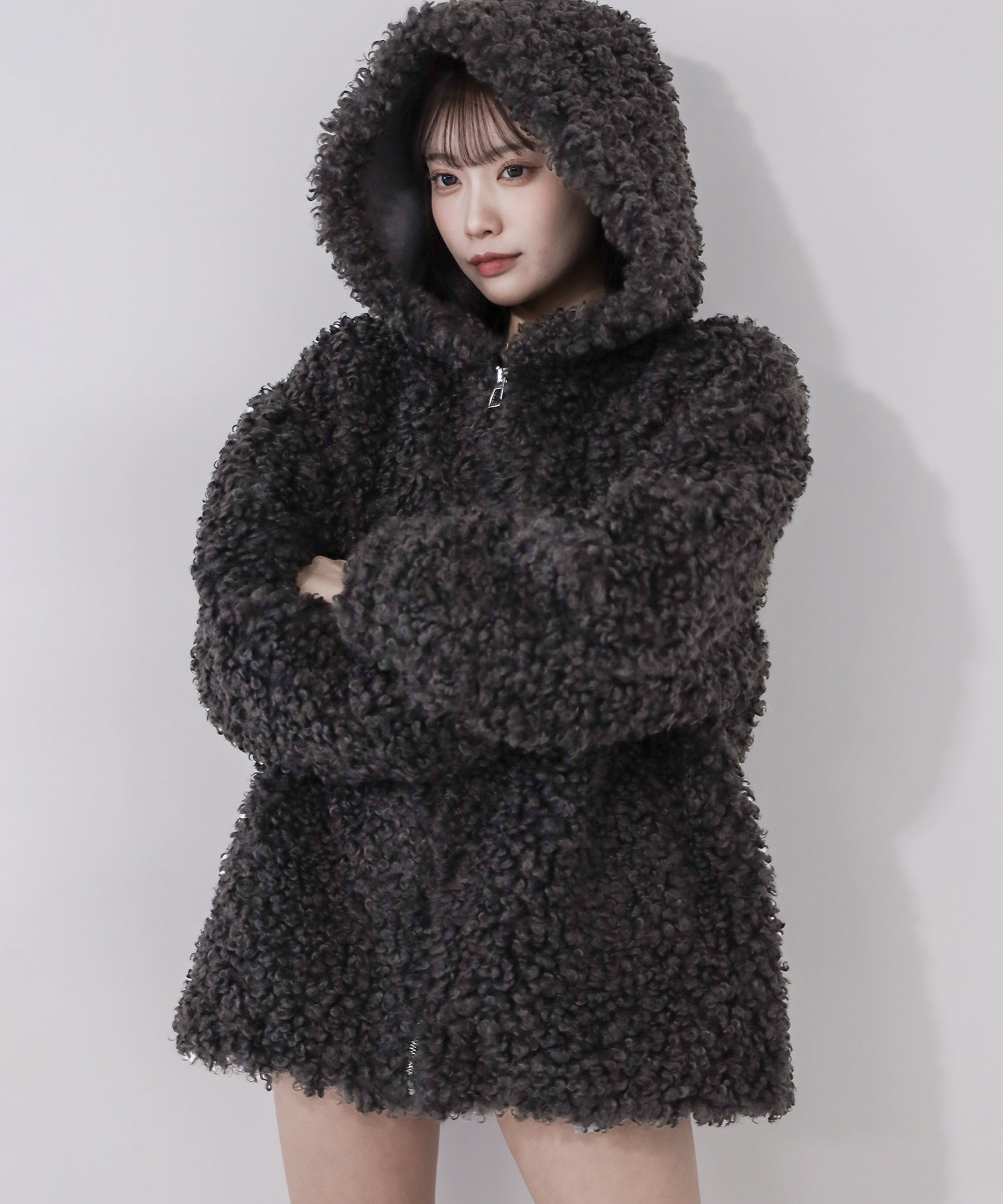 テディボアフーディボリュームミドルコート ／ teddy boa hoodie volume middle coat