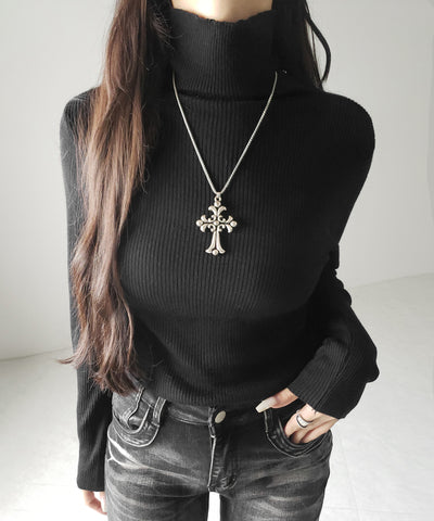 ハイネックスリムリブニットトップス ／ highneck slim lib knit tops