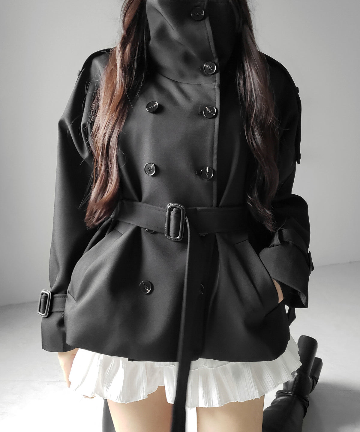 ２WAYスタンドカラーミドルトレンチコート ／ 2WAY stand collar middle trench coat