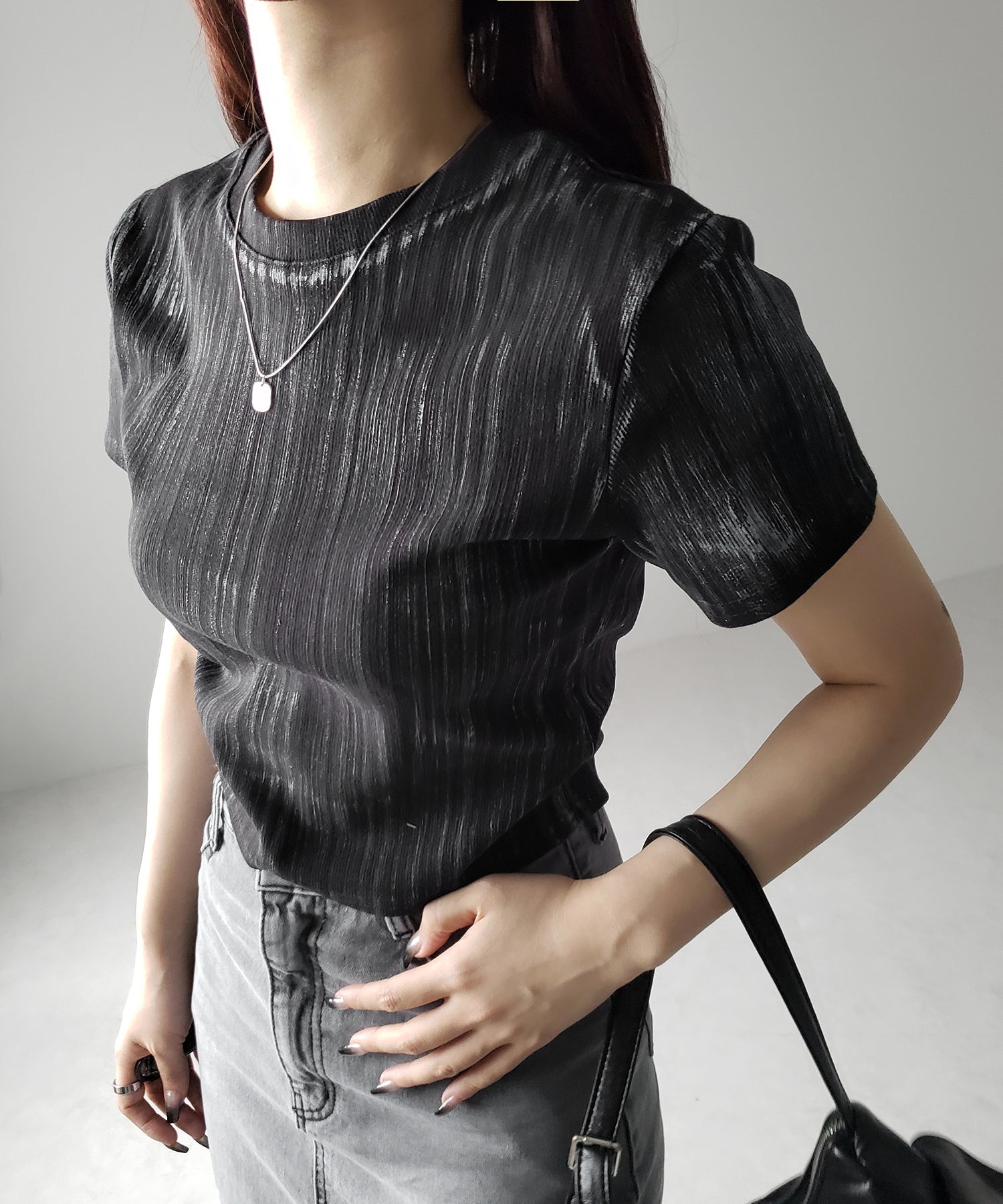 【 ３color 】ヴィンテージプリントクロップドリブＴシャツ ／ vintage print cropped lib Tee