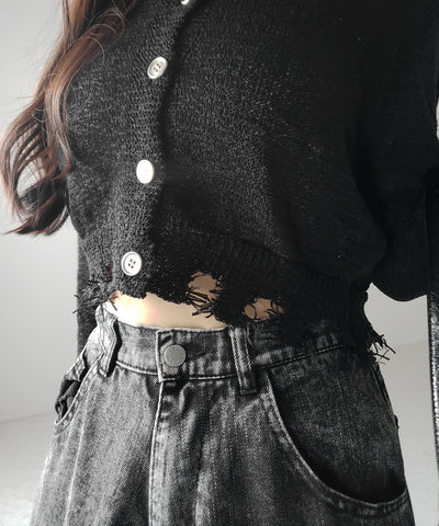 【 ３color 】ダメージシアーニットショートカーディガン ／ damage sheer knit short cardigan