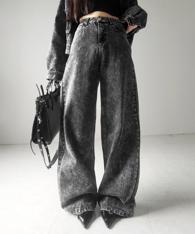 【 セットアップ着用可能 】ヴィンテージケミカルブリーチストレートワイドデニム ／ vintage chemical bleach straight wide denim