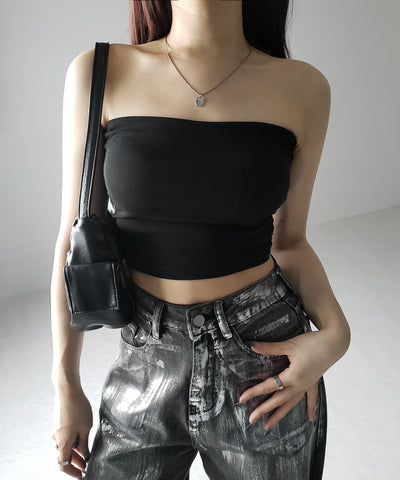 【 カップ付き 】ショートスクエアチューブトップ／ short square tube top