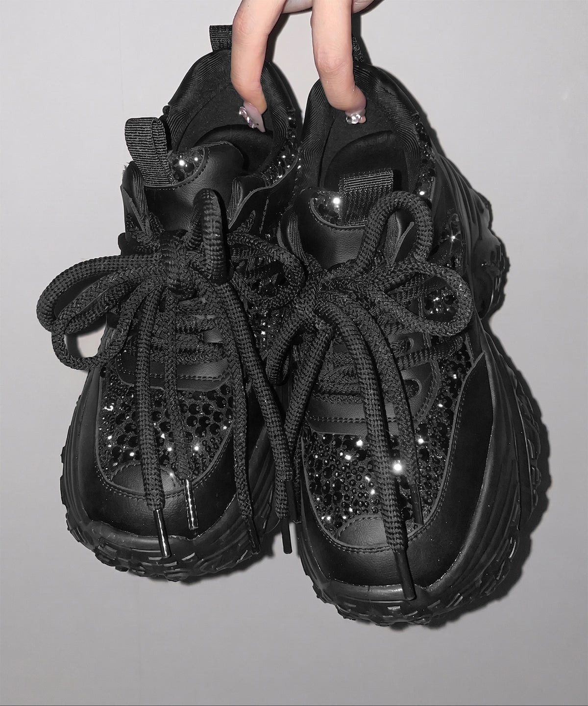 【 +10.5cm盛れ 】スパンコールレースアップ厚底スニーカー ／ +10.5cm spangle lace-up platform sneakers