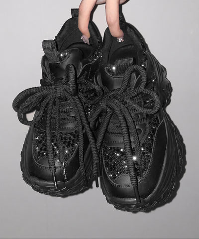 【 +10.5cm盛れ 】スパンコールレースアップ厚底スニーカー ／ +10.5cm spangle lace-up platform sneakers