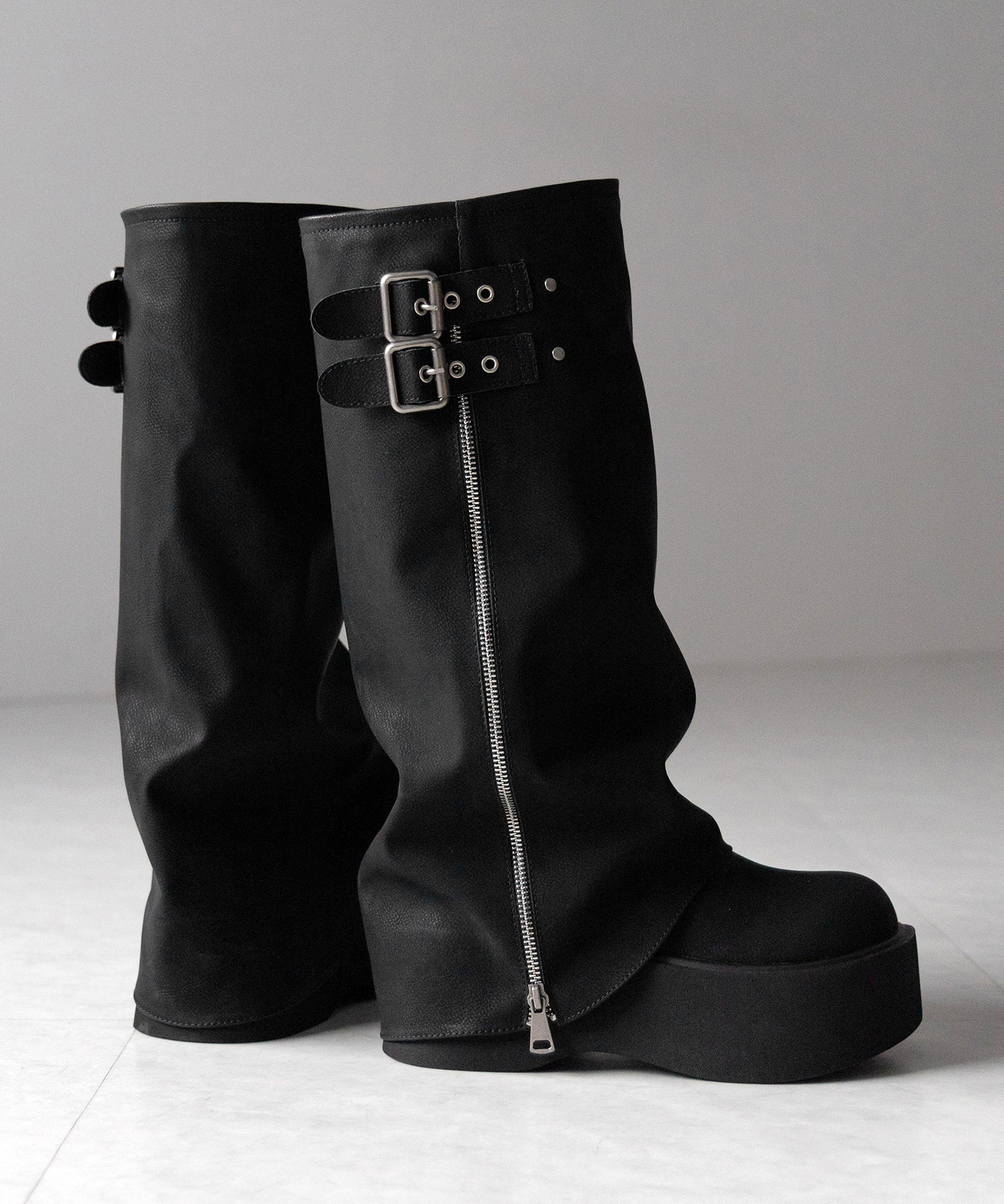 【 ２color 】ベルテッドヴィンテージ厚底カバーロングブーツ ／belted vintage platform cover long boots
