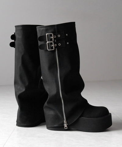 【 ２color 】ベルテッドヴィンテージ厚底カバーロングブーツ ／belted vintage platform cover long boots