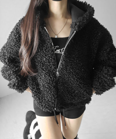 テディボアジップアップフーディクロップドコート ／ teddy boa zipup hoodie cropped cat