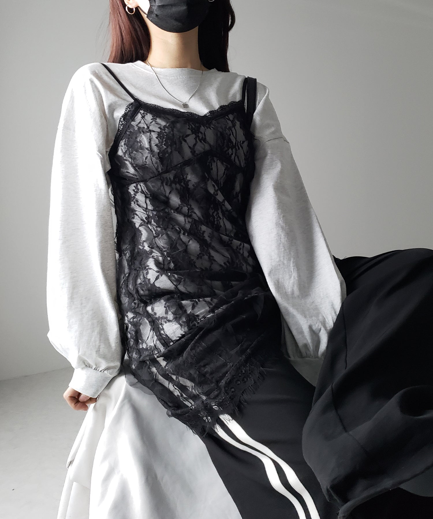 【 ２color 】チュールドッキングレースチュニックキャミソール ／ tulle docking lace tunic camisole