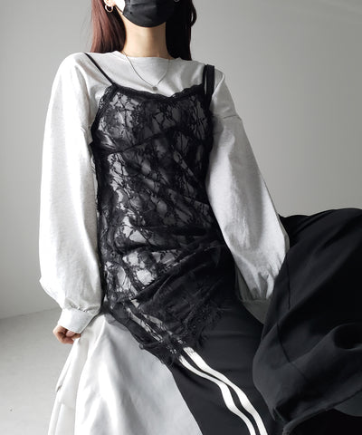 【 ２color 】チュールドッキングレースチュニックキャミソール ／ tulle docking lace tunic camisole